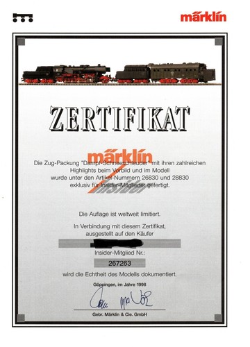 Märklin zertifikat mhi - zertifikat,